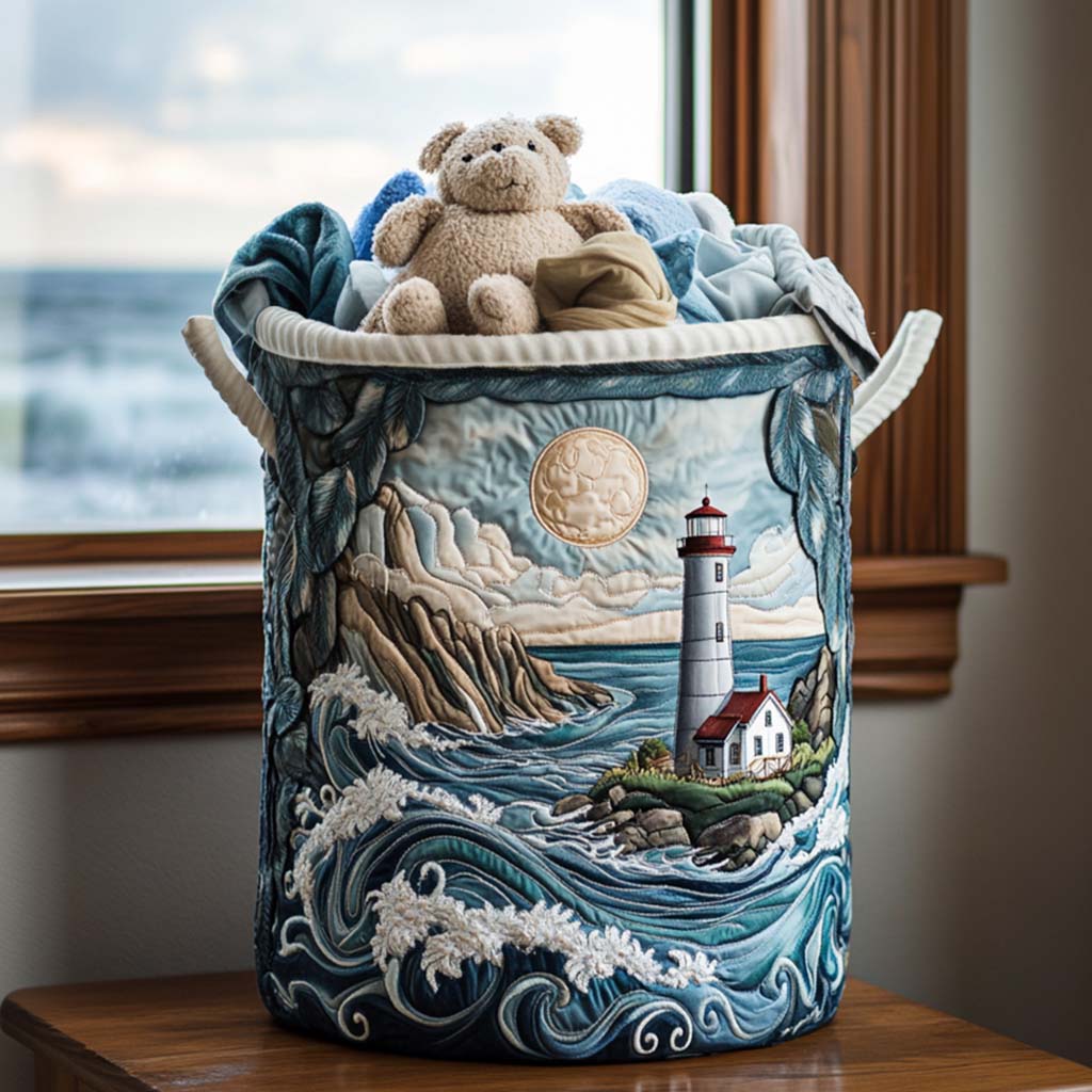 Lighthouse in the Waves | Quilted Laundry Basket