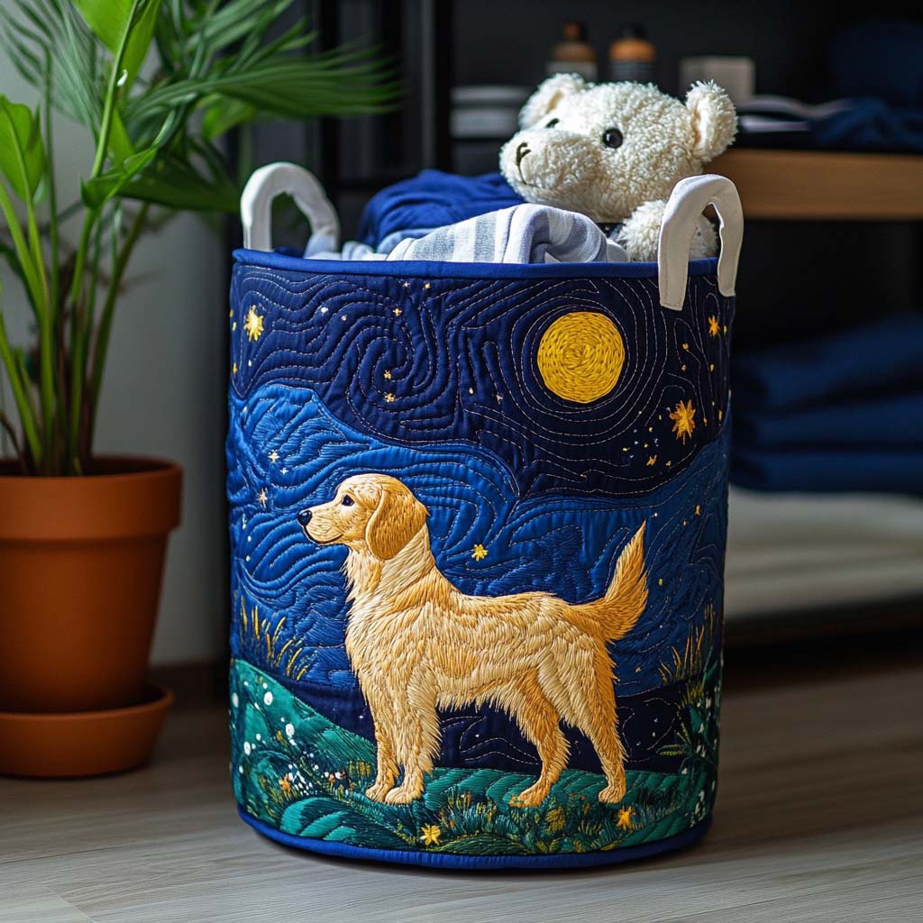 Lucky Golden Dog | Quilted Laundry Basket
