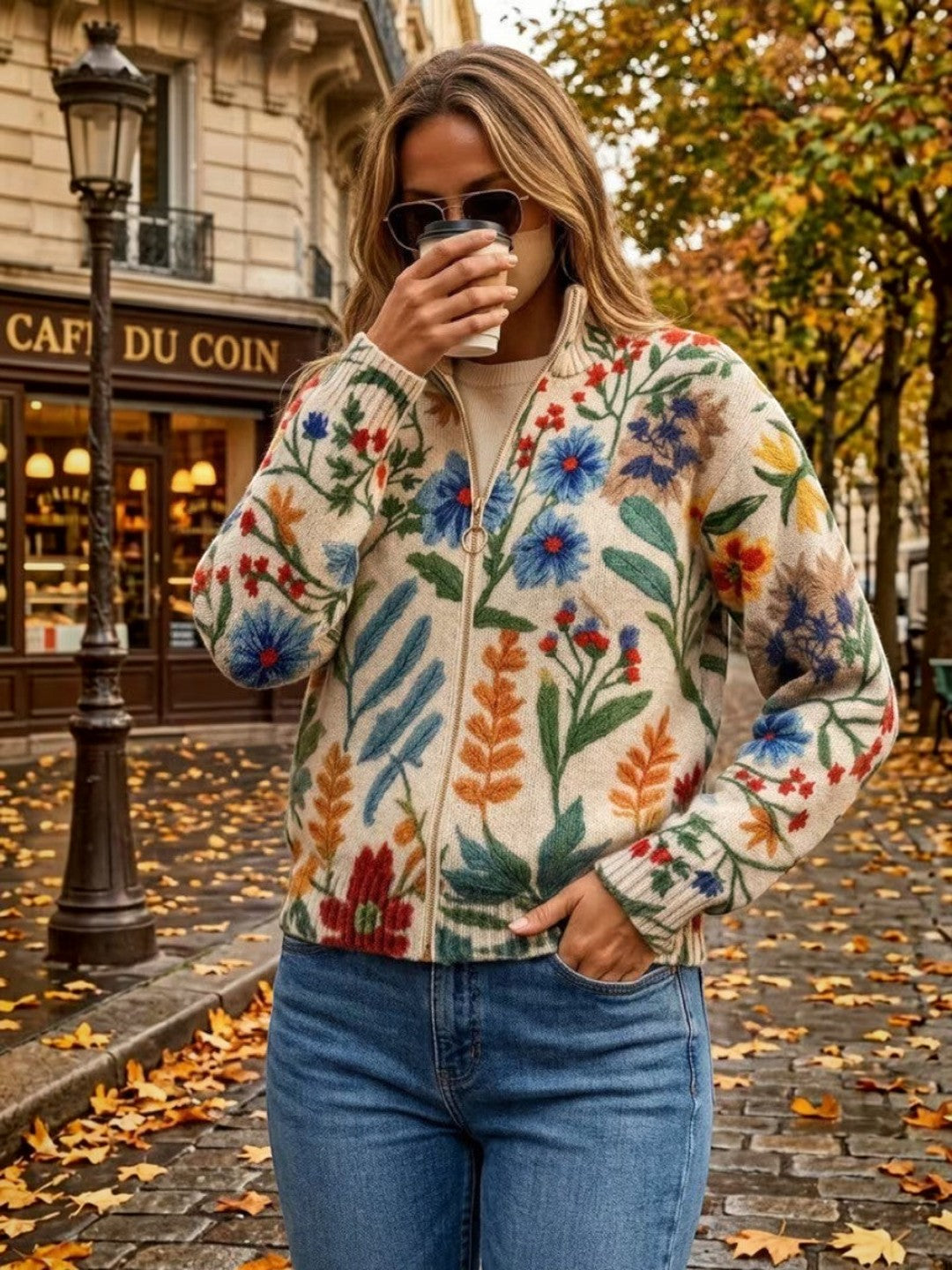 Birgit | Cardigan with Botanical Floral Pattern