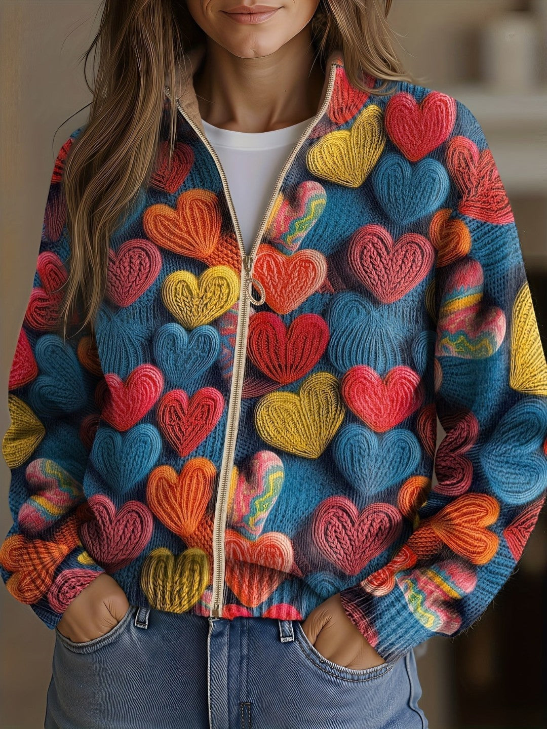 Susanne | Cardigan with Colourful Heart Pattern