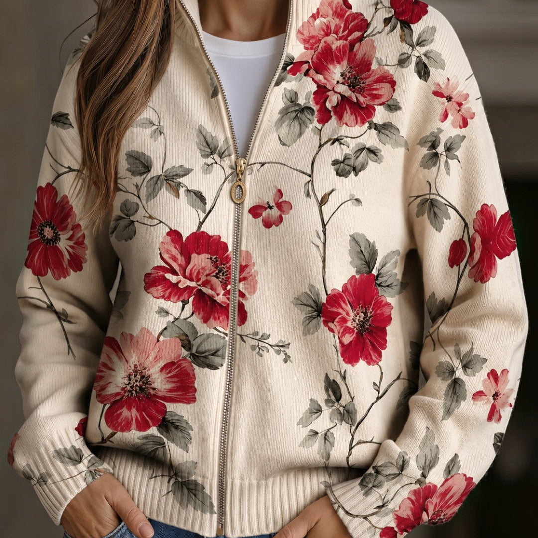 Monika | Cardigan with Vintage Rose Pattern
