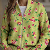 Elke | Green Cardigan with Floral Pattern
