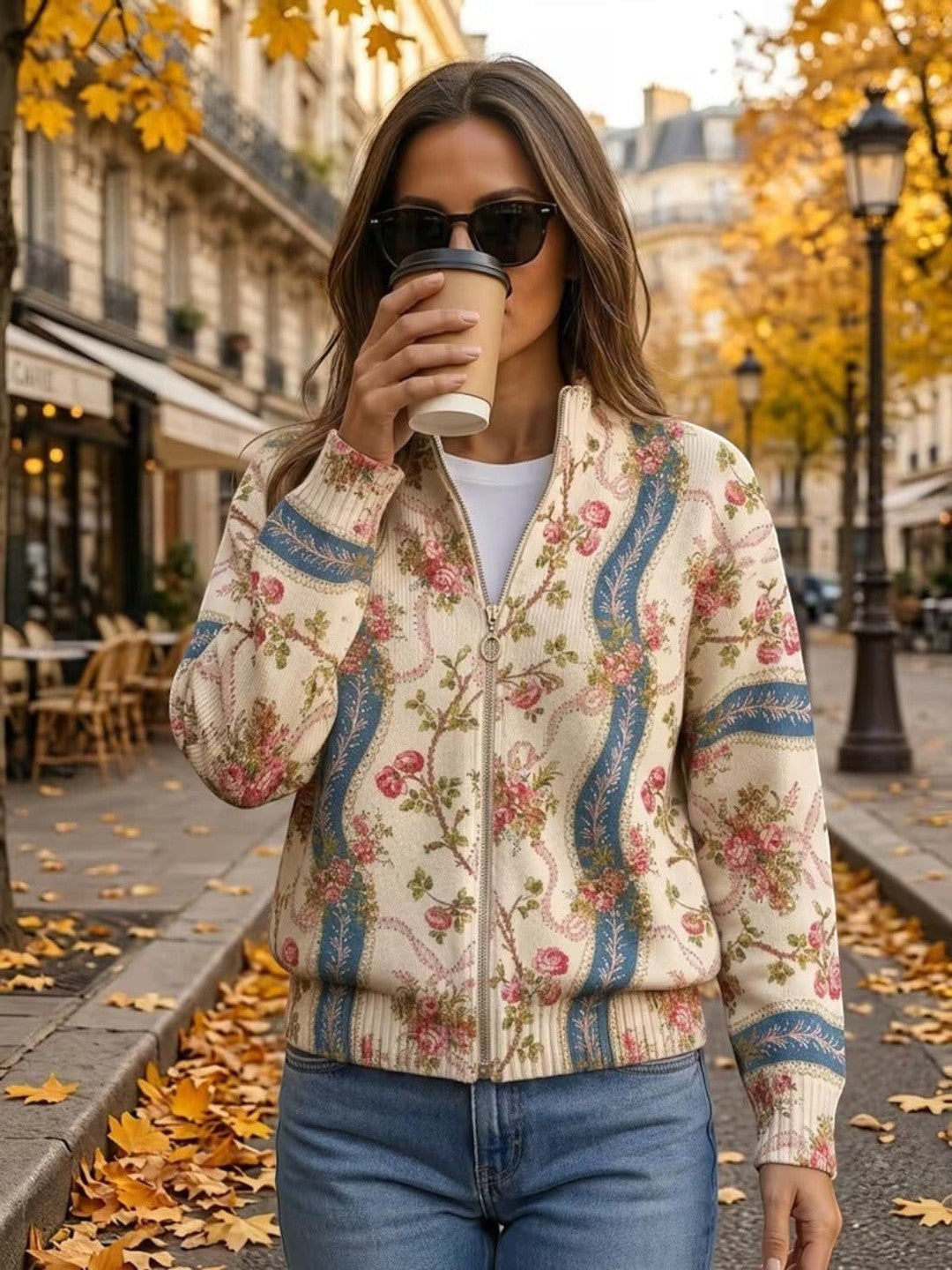 Sabine | Cardigan with Rose Vine Pattern