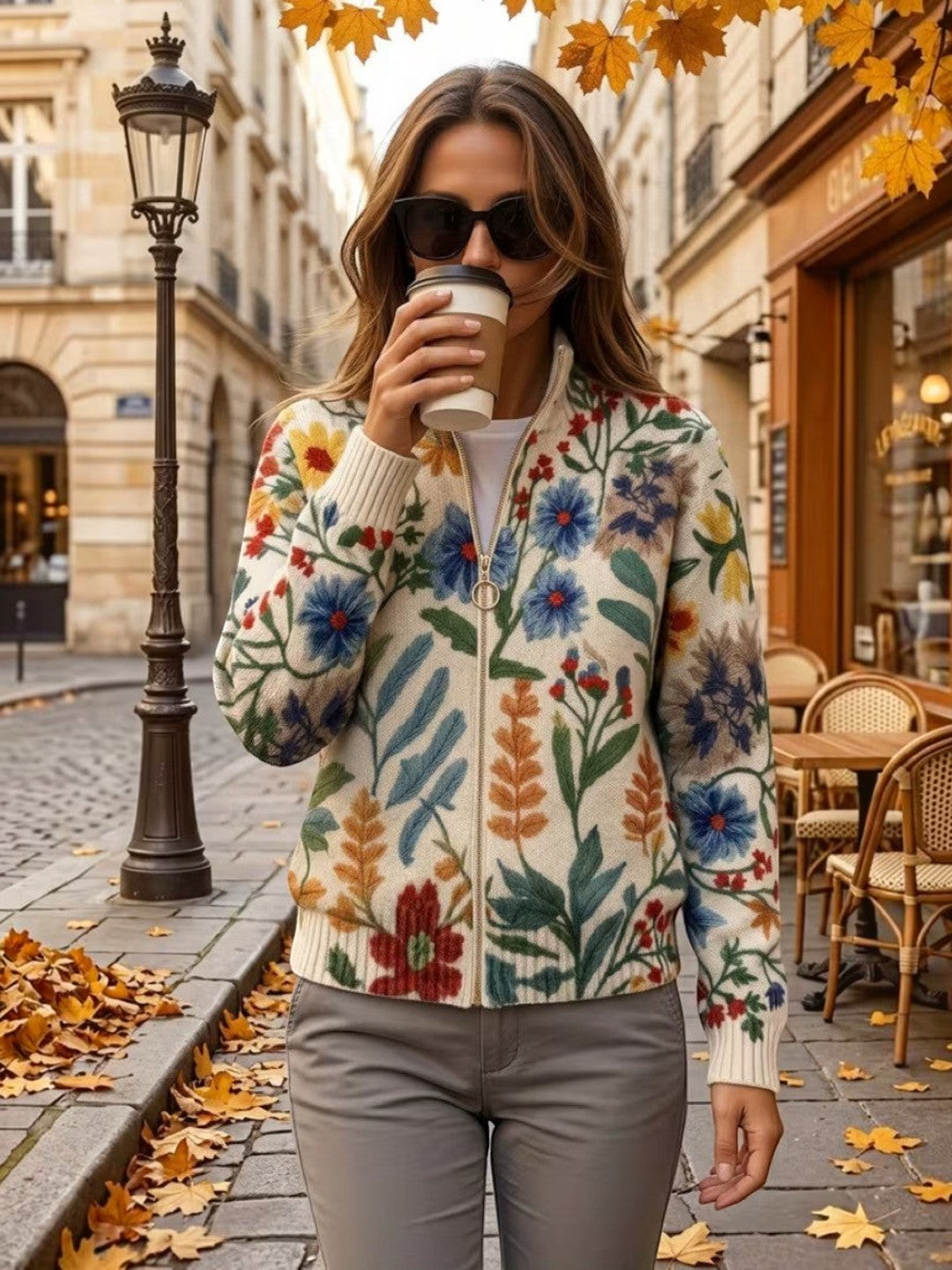 Birgit | Cardigan with Botanical Floral Pattern