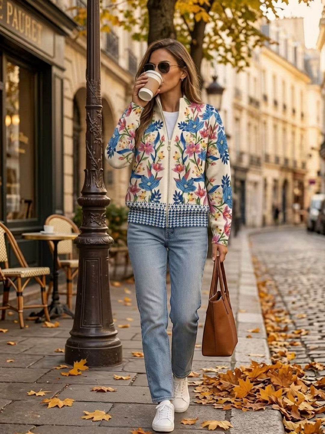 Birgit | Cardigan with Botanical Floral Pattern