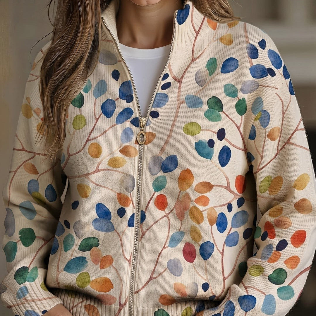 Anja | Cardigan with Colourful Leaf Pattern