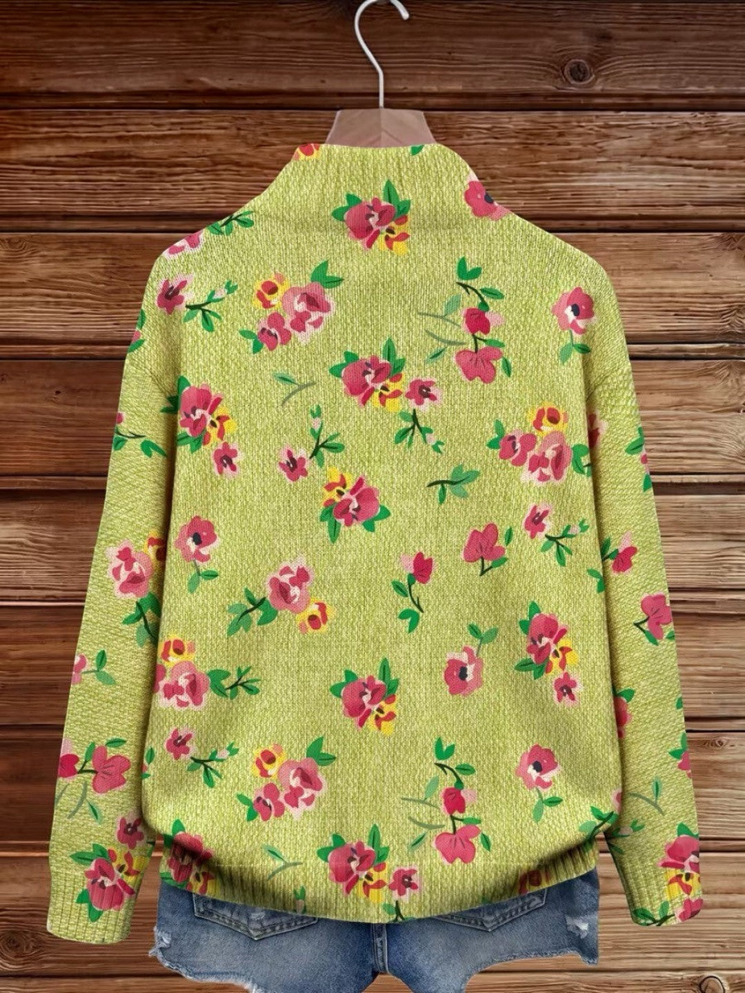 Elke | Green Cardigan with Floral Pattern