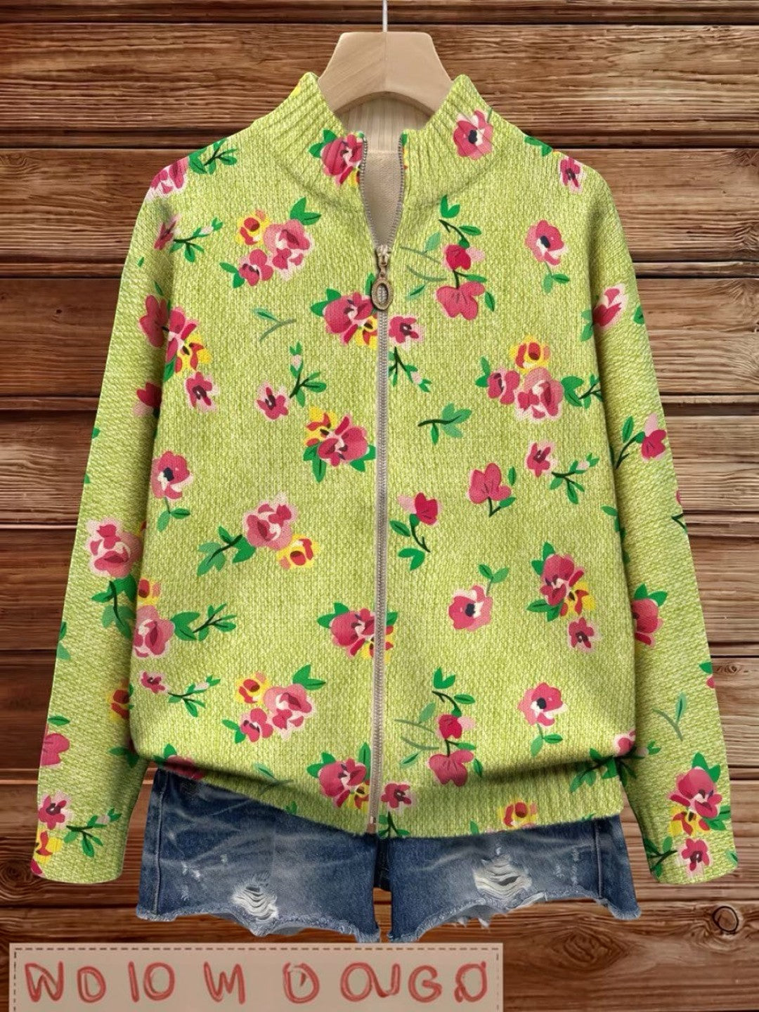 Elke | Green Cardigan with Floral Pattern