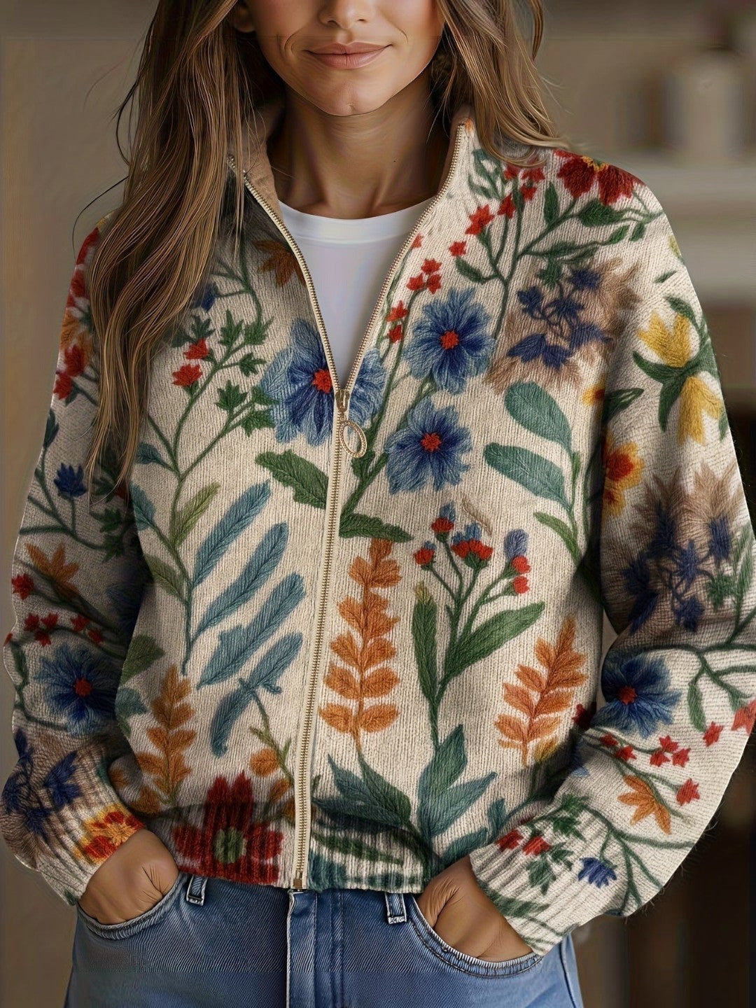 Birgit | Cardigan with Botanical Floral Pattern