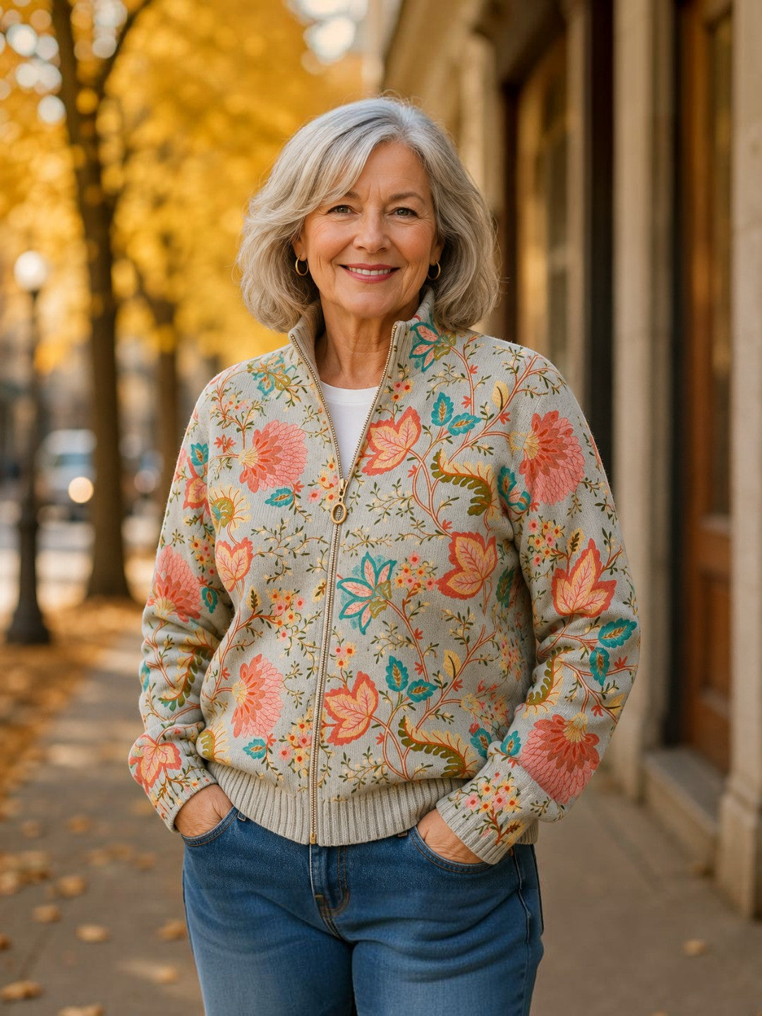 Petra | Cardigan with Floral Garden Pattern