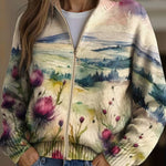 Heike | Cardigan with Thistle and Landscape Motif