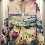 Heike | Cardigan with Thistle and Landscape Motif
