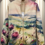 Heike | Cardigan with Thistle and Landscape Motif