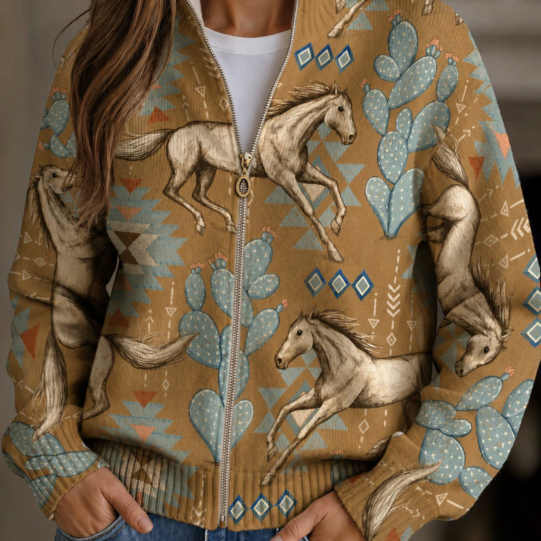 Brigitte | Cardigan with Horse and Cactus Design