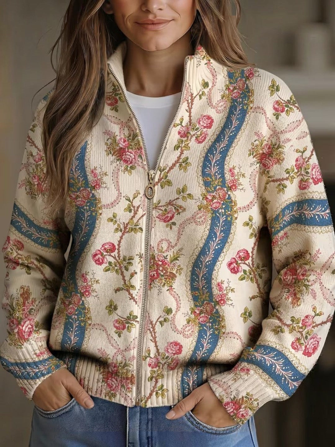 Sabine | Cardigan with Rose Vine Pattern