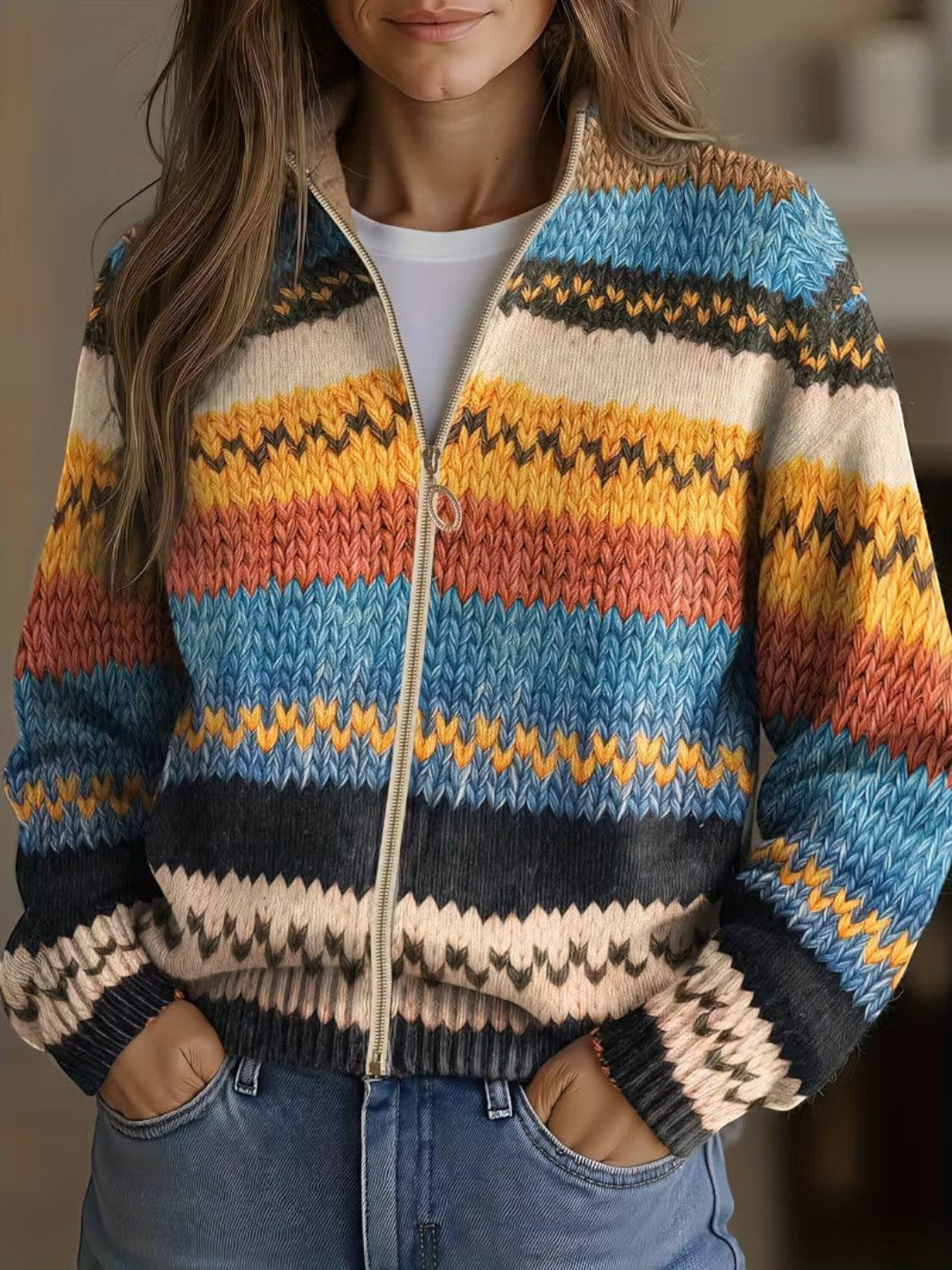 Karin | Cardigan with Colourful Zigzag Pattern