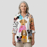 Ida | Fun Casual Blouse Featuring Vibrant Cartoon Dog Design
