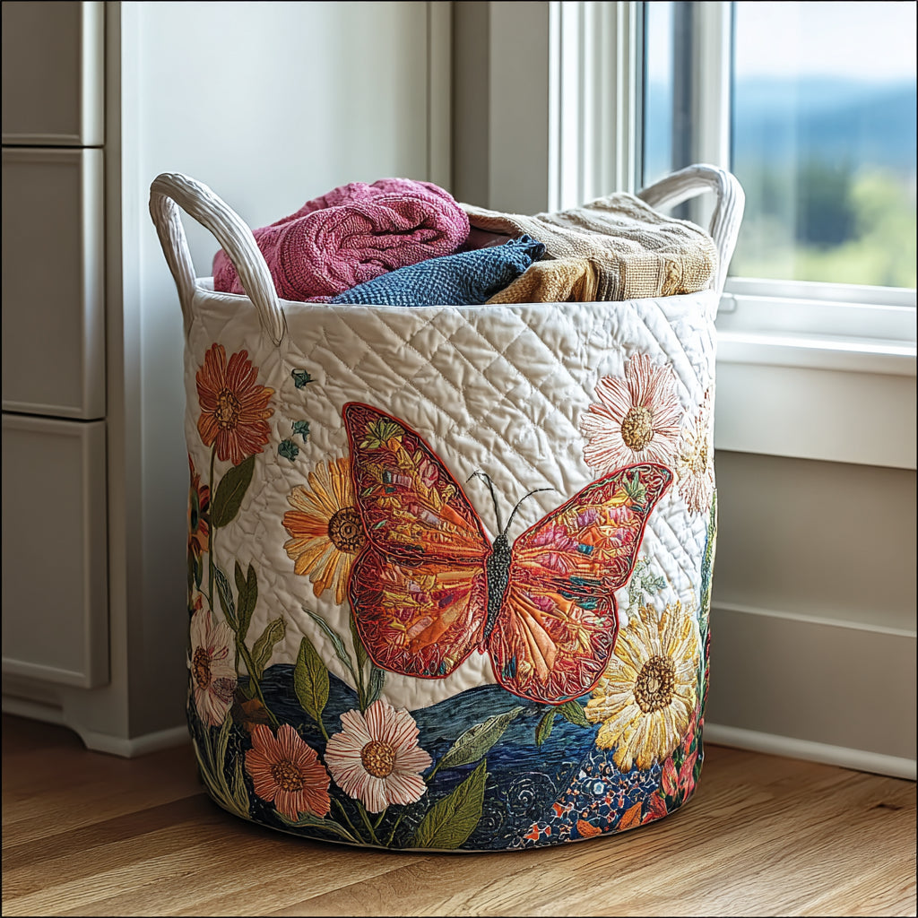 Orange Butterfly | Quilted Laundry Basket