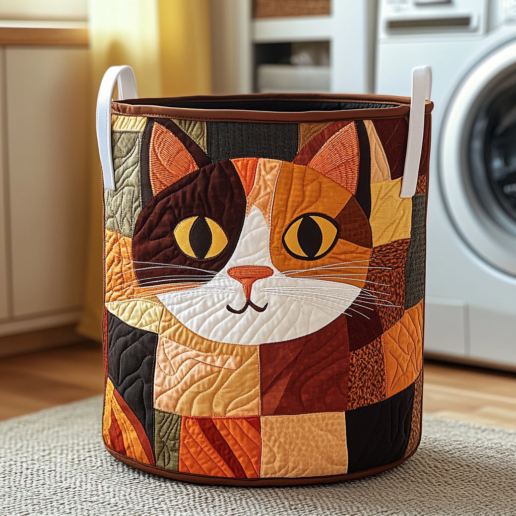 Patchwork Tabby Cat | Quilted Laundry Basket