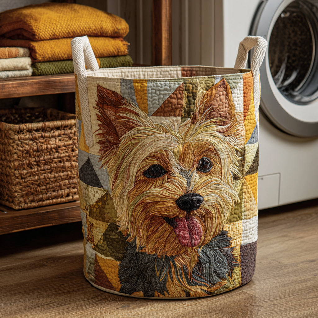 Patchwork Yorkshire Terrier | Quilted Laundry Basket