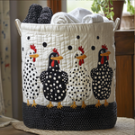 Polka Dot Hens | Quilted Laundry Basket