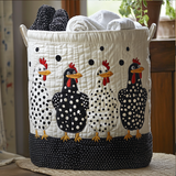 Polka Dot Hens | Quilted Laundry Basket