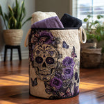 Skull and Purple Roses | Quilted Laundry Basket