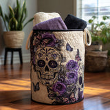 Skull and Purple Roses | Quilted Laundry Basket