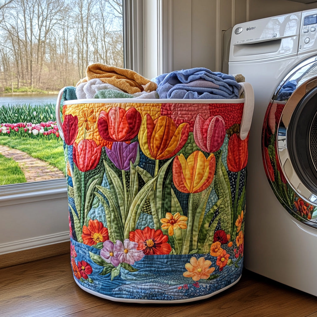 Spring Tulips | Quilted Laundry Basket