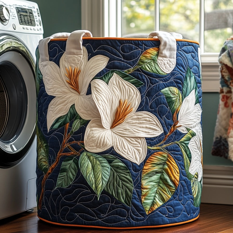 White Magnolias | Quilted Laundry Basket