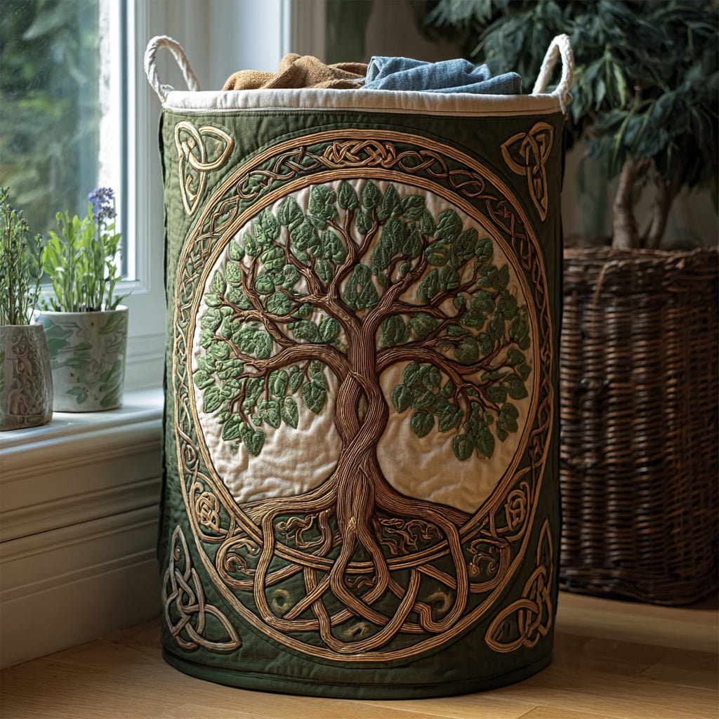 Woodland Tree of Life | Quilted Laundry Basket